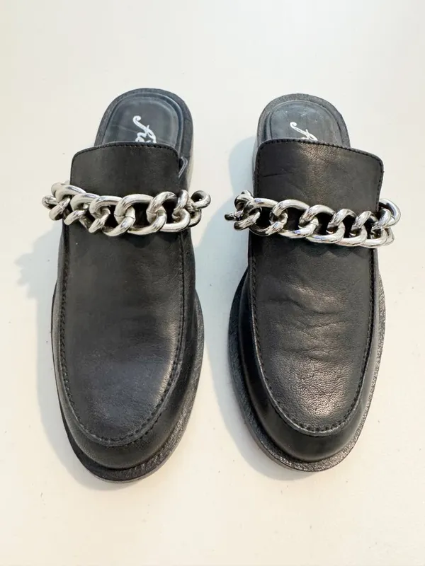 Free‎ People Vida Mules Size 36 Black Leather Silver Chain Grunge Downtown Girl - Image 9
