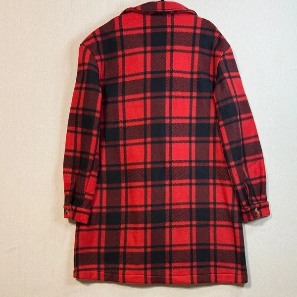 Romantic Hut Stylish Red and Black Plaid Trench Coat - Image 7