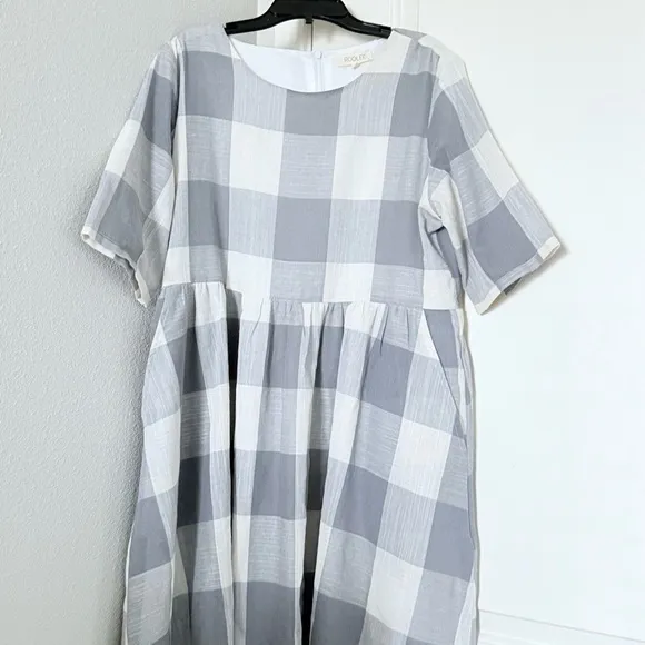 Roolee Gray Buffalo Check plaid gingham Maddie midi maxi dress L - Image 12