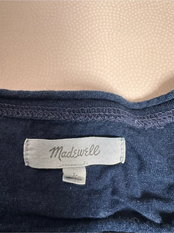 Madewell Navy Blue Polka Dot Linen Blend Short Sleeve Tee Women’s Medium - Image 5