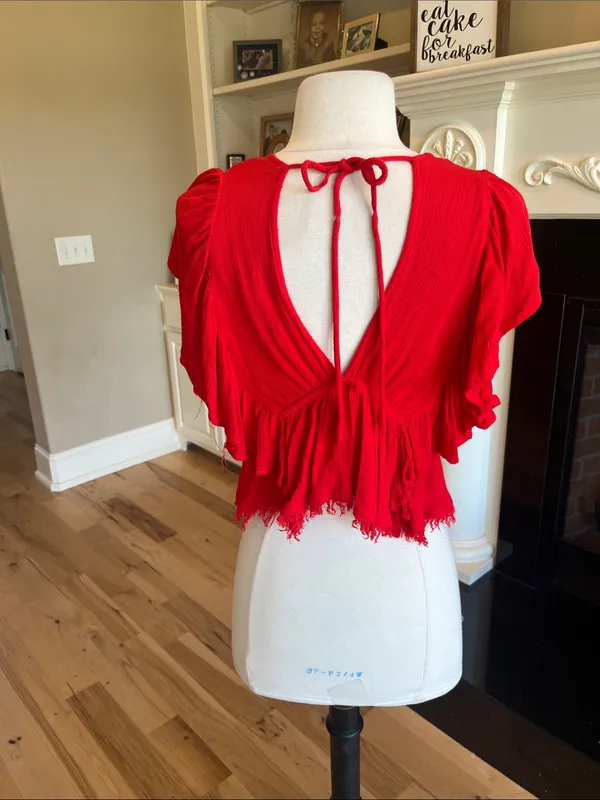 Skylar * Madison Red Ruffled V-Neck Crop Top - Image 7