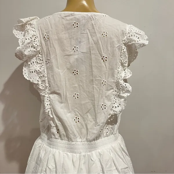 New Steve Madden Eyelet Ruffle Dress Sz L White Elastic Waist Cotton NWT - Image 9