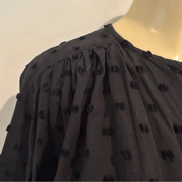 Zara Swiss Dot Blouse Sz M Black Long Sleeves Cotton Button Front Top Shirt - Image 6