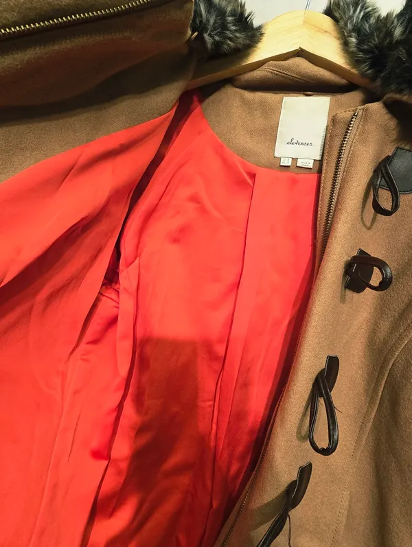 {6} Anthropologie Elevenses Removable Faux Fur Toggle Peacoat In Camel - Image 16