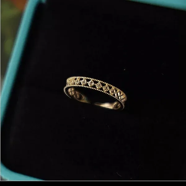 Boutique NEW 18k Gold Vermeil‎ Diamond Cut Lattice Band Ring - Image 6