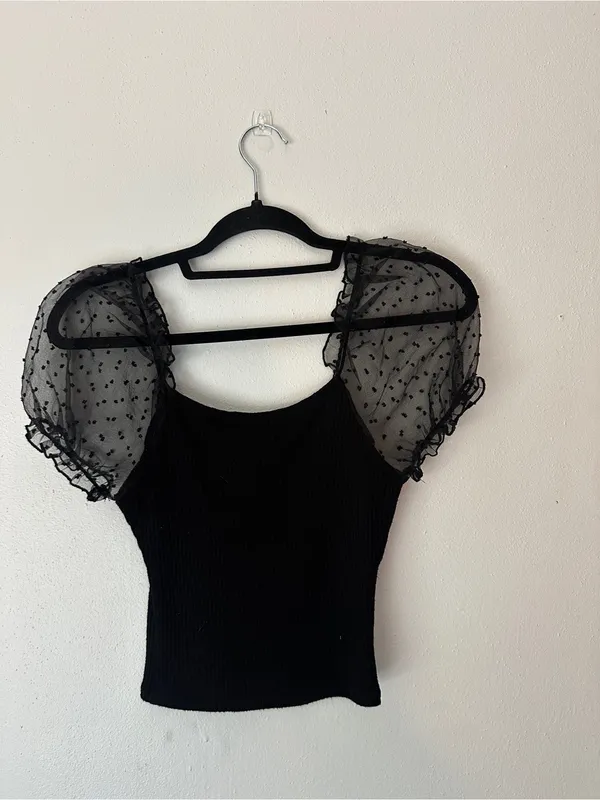 Altar'd State Black Puff Sleeve Square Neck Top - Image 3