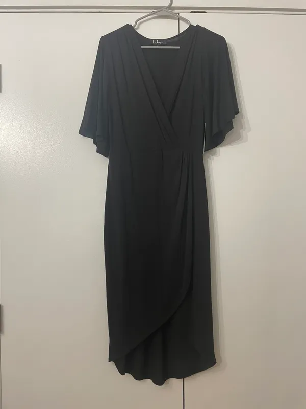 Lulus Dulcet Washed Black Surplice Midi Dress - Image 3