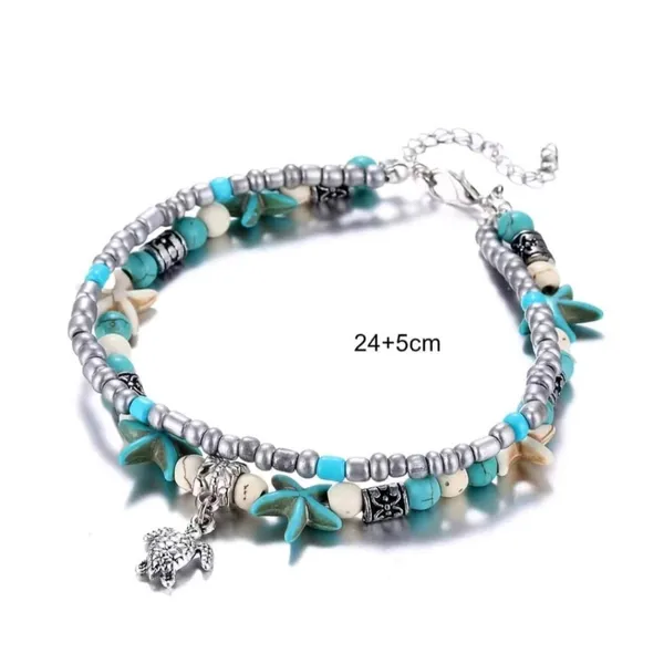 Beachy Starfish and‎ Turtle Charm Anklet Blue - Image 8