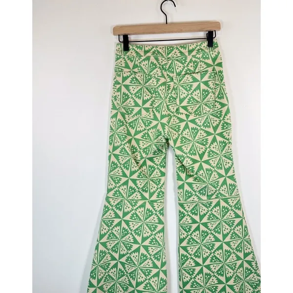 We The Free People Womens Jeans Green Youthquake Printed Crop Flare Boho Size 26 - Image 9