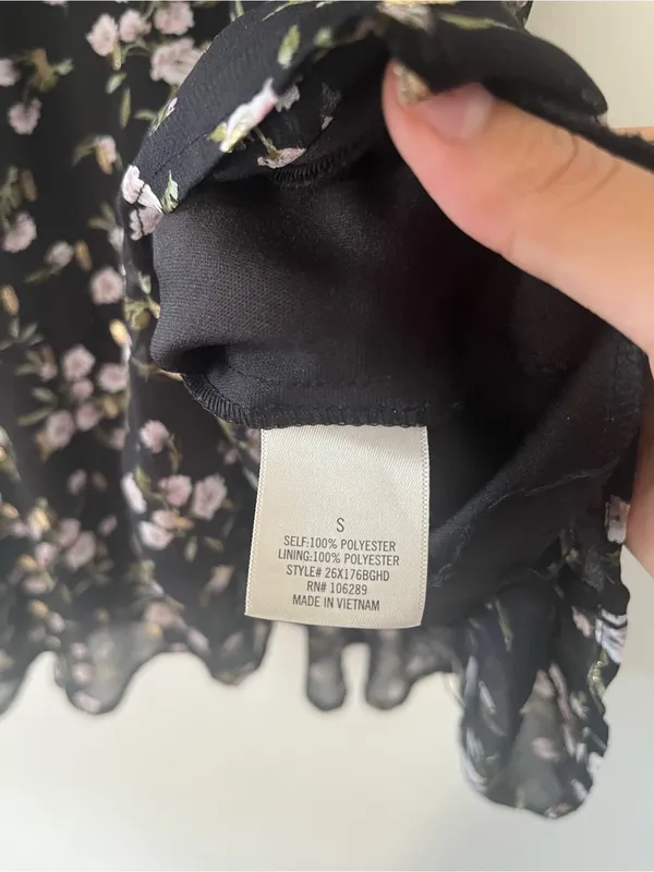 Black Pink Dainty Floral Chiffon Puff Sleeve Mini Dress Small Romantic Tea Party - Image 7
