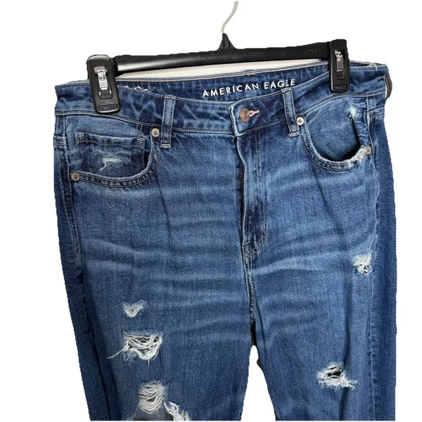 American Eagle Mom Strigid Jean Blue Jeans High Rise Distress Denim Sz 10 Womens - Image 2