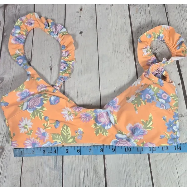 Aerie Floral Printed Ruffle Scoop‎ Bikini Top in Apricot Wash XL NWT - Image 8