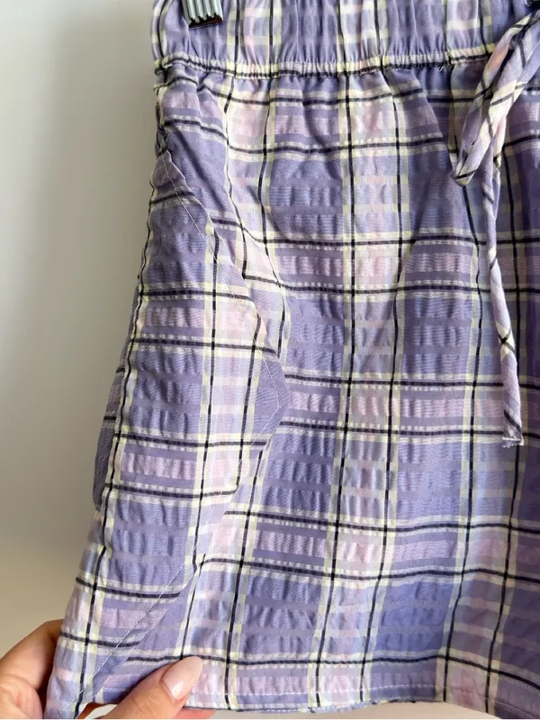 GANNI Lilac Plaid Cargo Shorts Size 34 Purple Check Drawstring Mini Shorts - Image 4