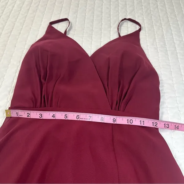 JJ's House Floor Length Bridesmaid Gown in Burgundy With Slit And Low Back Size 0 - Image 9