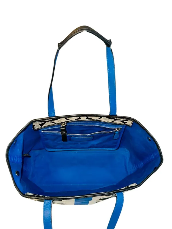 Coach Black/Gray/Blue Signature Stripe Hampton Weekend Stripe Tote - Image 4