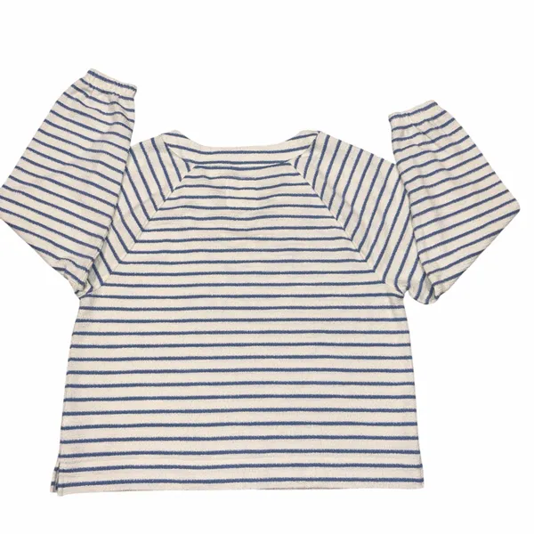NEW With Tag Aerie Blue & White Stripe Terry Cloth Lace Up Pullover Sweatshirt - Image 6