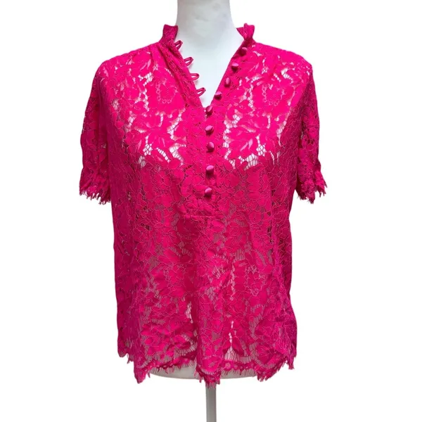 Generation Love Lace Top Womens Small Hot Pink Floral V Neck Unlined Romantic - Image 2