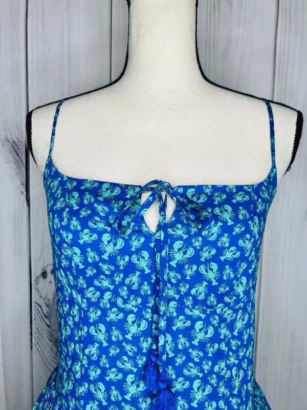 Roller Rabbit x Target Sz XS Blue Green Lobster Print Mini Dress Smocked Back - Image 2