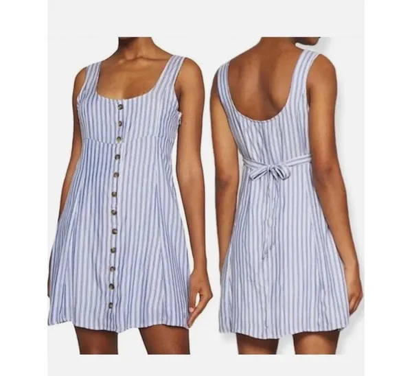 American Eagle Womens Casual Dress Stripe Mini A-line Blue White size Med EUC - Image 3