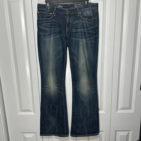 Levis Demi Curve Bootcut Jeans Womens 30 Dark Wash Distressed Whiskering Y2K Vtg - Image 2