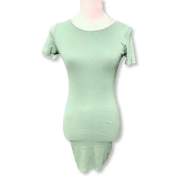 Open Edit Ribbed Bodycon Dress Sage Green Short Sleeve TShirt Dress XXS NWOT - Image 3
