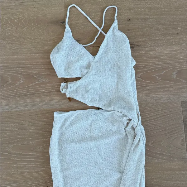 White Fox Maxi Dress Blue Lagoon Size L Oat Beige - Image 2