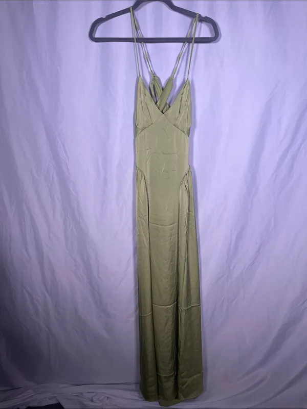 Forever 21 Womens Green Open Back Satin Maxi Dress New Medium - Image 2