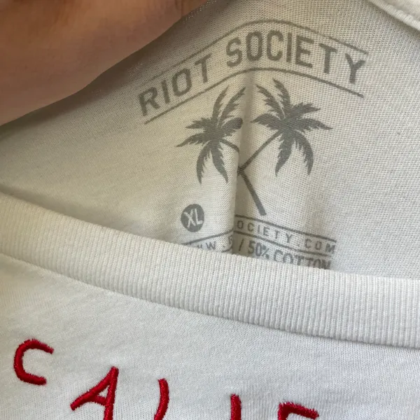 Riot Society White Short Sleeve with Stitched Red “California” Logo Top T-Shirt - Image 5