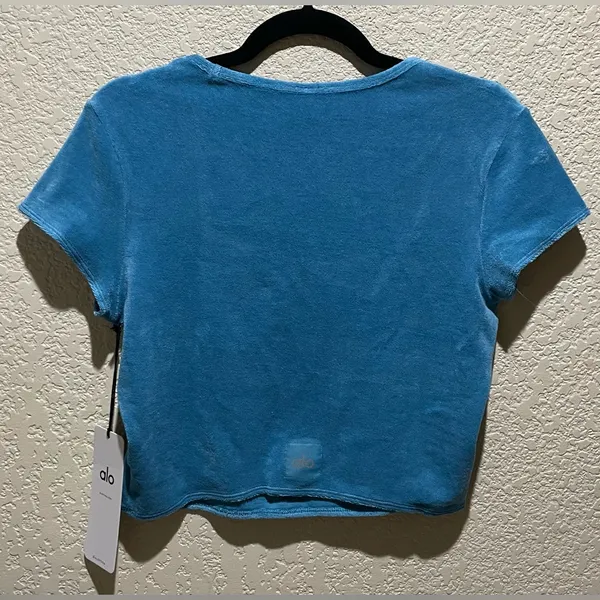 Alo NWT Terry Beachside Short Sleeve Crop Top Blue Splash Size L - Image 4