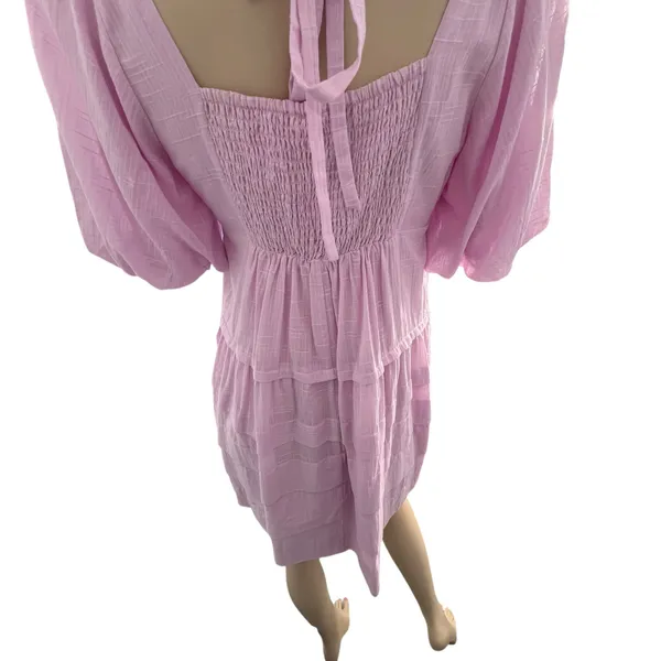 Easel Pink Babydoll Puff Sleeve Pleated Tiered Dress NWT Small Cottage‎ Fairy - Image 9