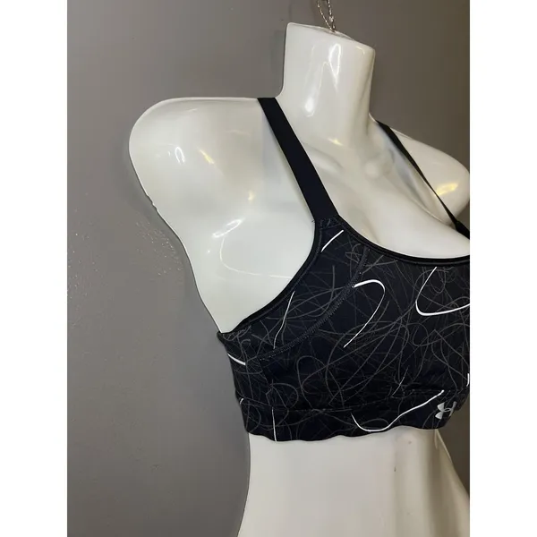Under Armour Sports Bra Womens Small Black Print Racerback Padded Stretch - Image 2