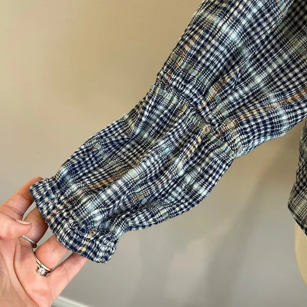 Anthro‎ Pilcro Shari Plaid Smocked Blouse Cottagecore Boho Top Sz M - Image 7