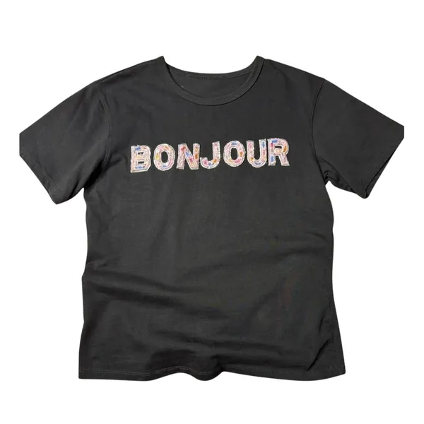 Endless Rose Bonjour Beaded Sequin Tee Textured Black Pink Small - Image 6