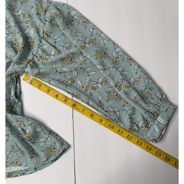 Loft Aqua Floral Print Mixed Media Blouse‎ Women Small Pleated Back Career Party - Image 7