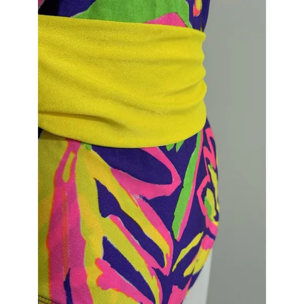 Vintage La Blanca 80s 90s One Piece Swimsuit Women’s Size 14 Neon Abstract Belt - Image 9