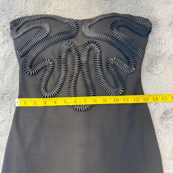 Kardashian‎ Kollection Black Strapless Bodycon Dress Ribbon Applique Small - Image 12