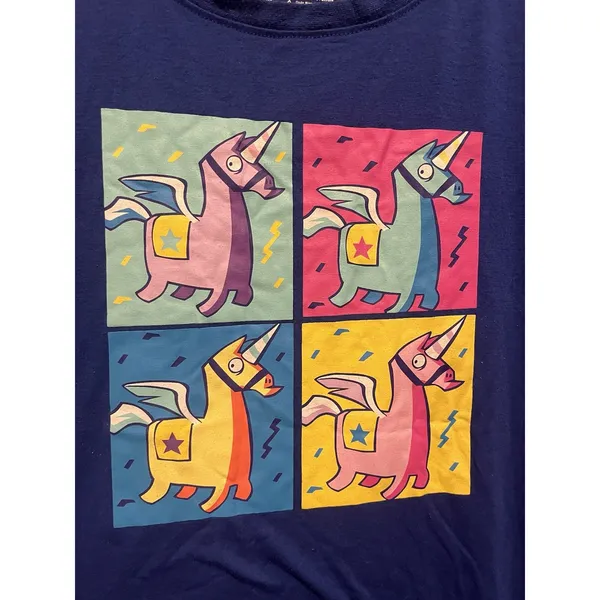 Women's Junior Fortnite Blue Loot Llama Unicorn T-Shirt Tee Shirt 3X - Image 5
