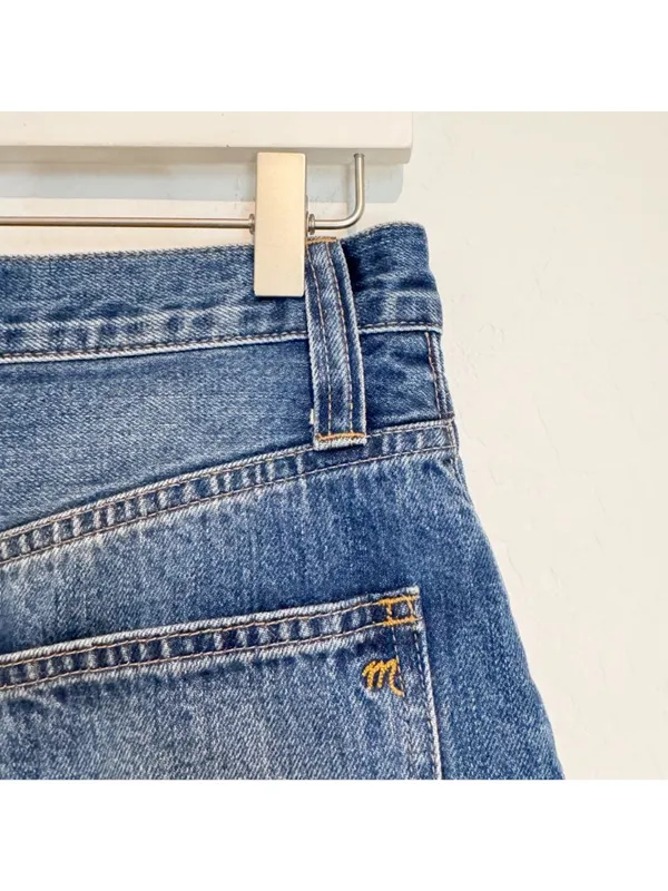 Madewell Skirt Size 26 Blue Button Fly‎ Distressed Raw Hem A Line Mini Y2K Retro - Image 9