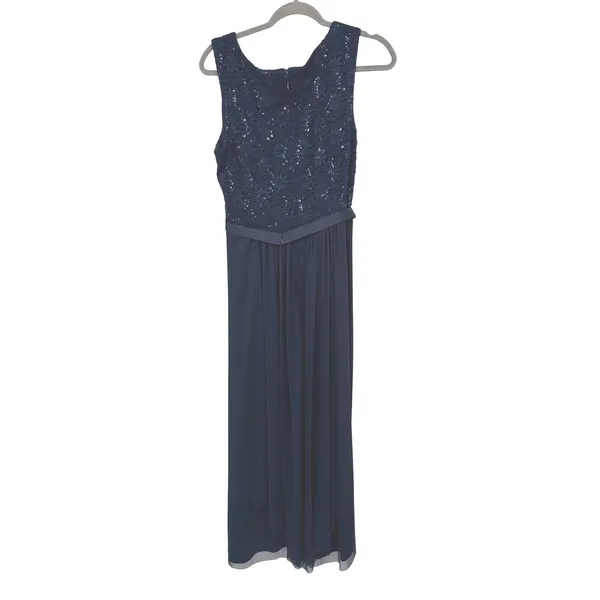 R&M Richards Gown 14 Navy‎ Blue Formal Sequin Lace Chiffon Maxi Evening Dress - Image 3