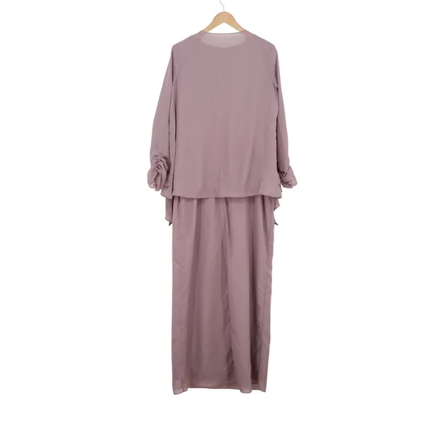 Mauve Two Piece Maxi Dress Set Ruched Sleeve Jacket Formal Wedding Guest Size 12 - Image 6