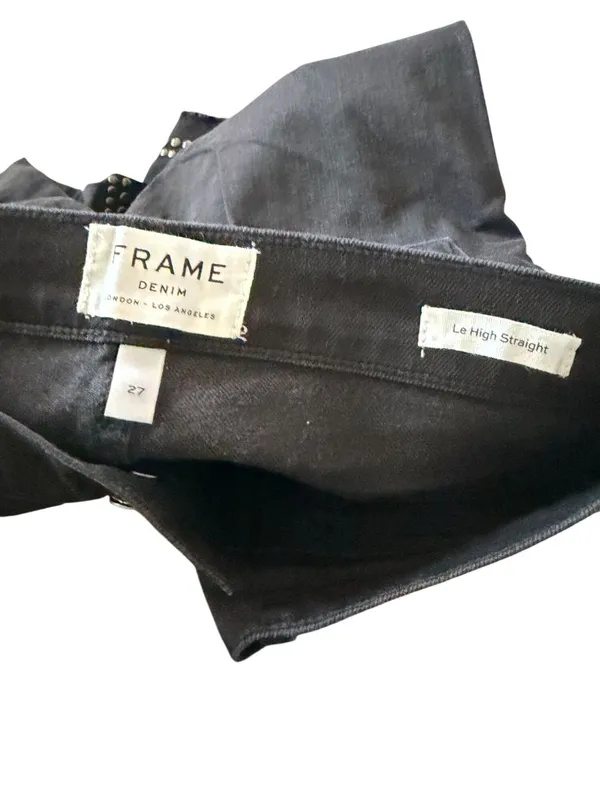FRAME Le High Straight Studded Black Jeans Size 27 - Image 8