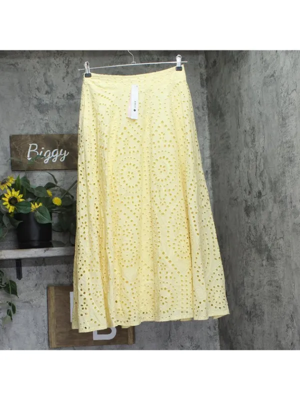 NWT Aqua Cotton Maxi A-Line Eyelet Skirt AQ9697 Butter Yellow M - Image 2