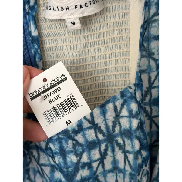 English Factory Mini Blue Dress Square Neck Size Medium Tie Front NEW - Image 7