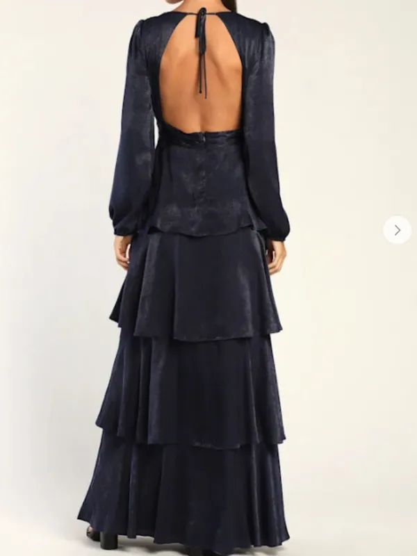 LULU's Elegant Sexy Sophisticated Long Sleeve Romantic Flowy Bridesmaid Maxi - Image 3