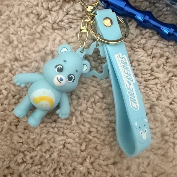 Care Bears Blue Bear Keychain Bag Charm Bundle Sequin Pouch Pom Pom Holder - Image 6