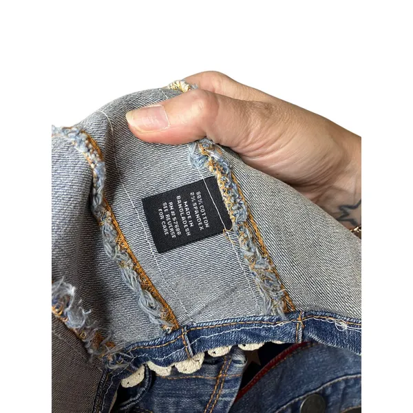 New Look Women’s Medium Denim Vest Star Ribbon Crochet Trim | Size M - Image 4