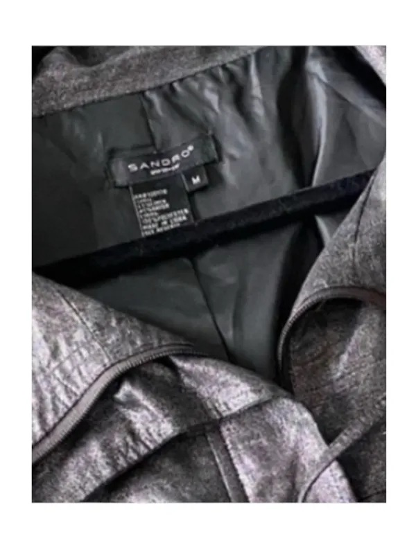 Sandro 𖦹 Cropped Swing Jacket 𖦹 Metallic Black + Silver Hardware 𖦹 Medium 𖦹 - Image 9