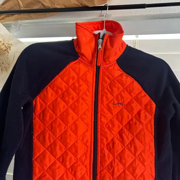 Lauren Ralph Lauren Orange Navy Quilted Fleece Jacket XS vintage - Image 2