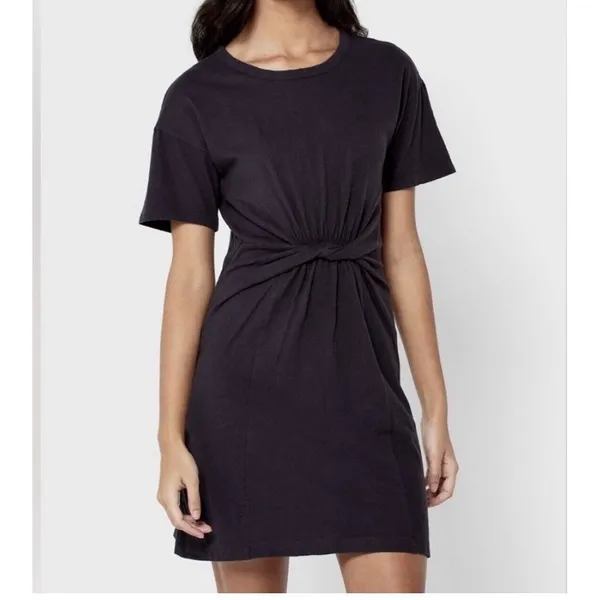 Aerie Women's XL Black Casual‎ T-Shirt Dress Ruched Waist Short Sleeve Casual - Image 2