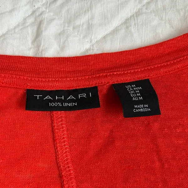 Tahari Bright Red Short Sleeve Top 100%Linen - Image 2
